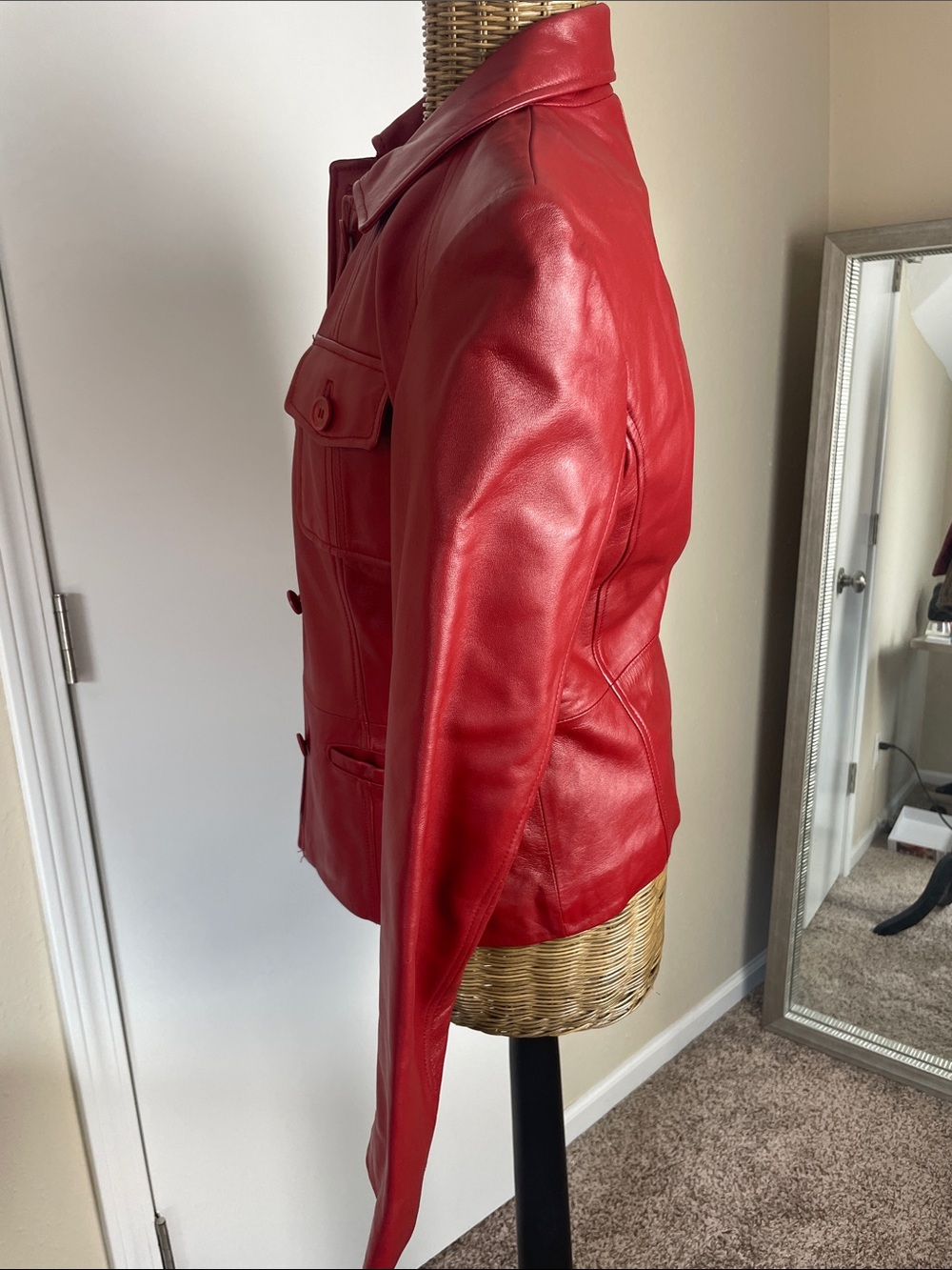 Kenneth Cole Reaction Red Women's Leather Button-Front Jacket - Picture 3 of 10